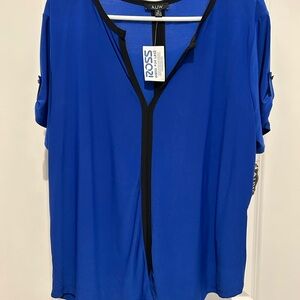 Short sleeve  Blue Blouse with Black Trim by AUW